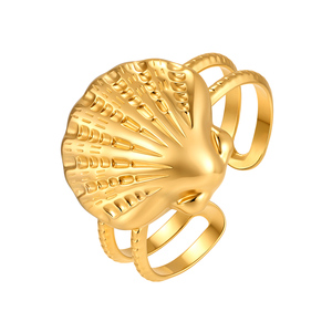 Bague en acier inoxydable 316L plaqué or 18 carats en forme <span class=keywords><strong>de</strong></span> coquille Saint-Jacques pour femme, triple bande épaisse, bijou tendance étanche style Mermaidcore - Product Image 6