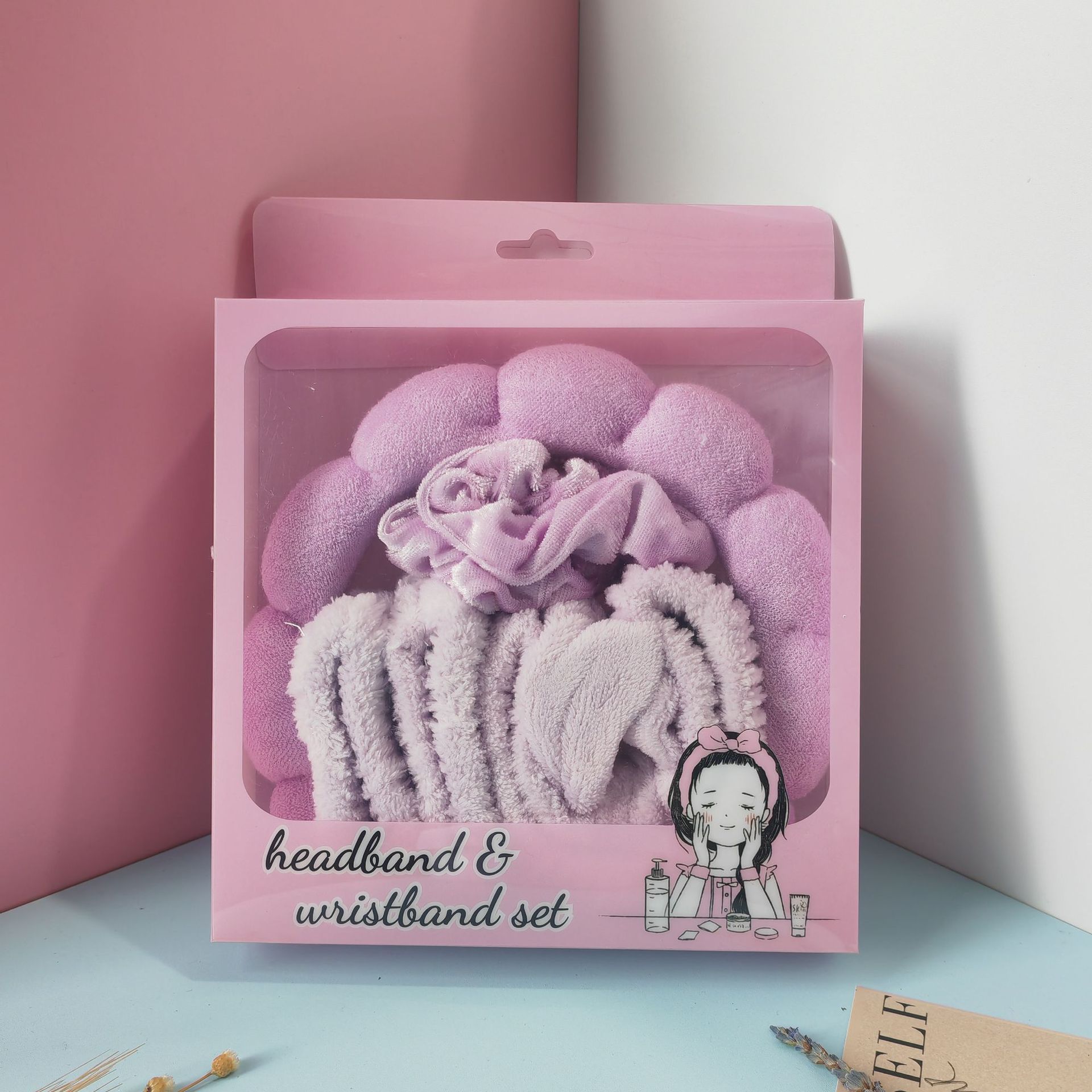 Élastique à cheveux en velours violet, coffret cadeau de 6 pièces
