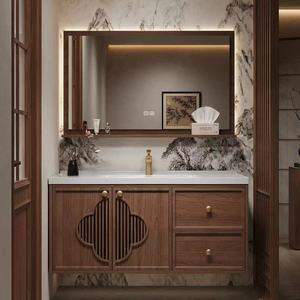 Conjunto de Mueble de Baño Wanjulai de Roble con Lavabo de Cerámica y Cajones, Color Nogal, Estilo Antiguo, Forma Rectangular - Product Image 4