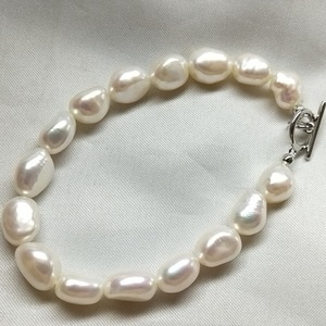 Bracelet en perles d'eau douce baroques 8-9 mm, blanc, forte luminosité, sans noyau, irrégulier, lisse, simple, tendance, bracelet manchette - Product Image 4