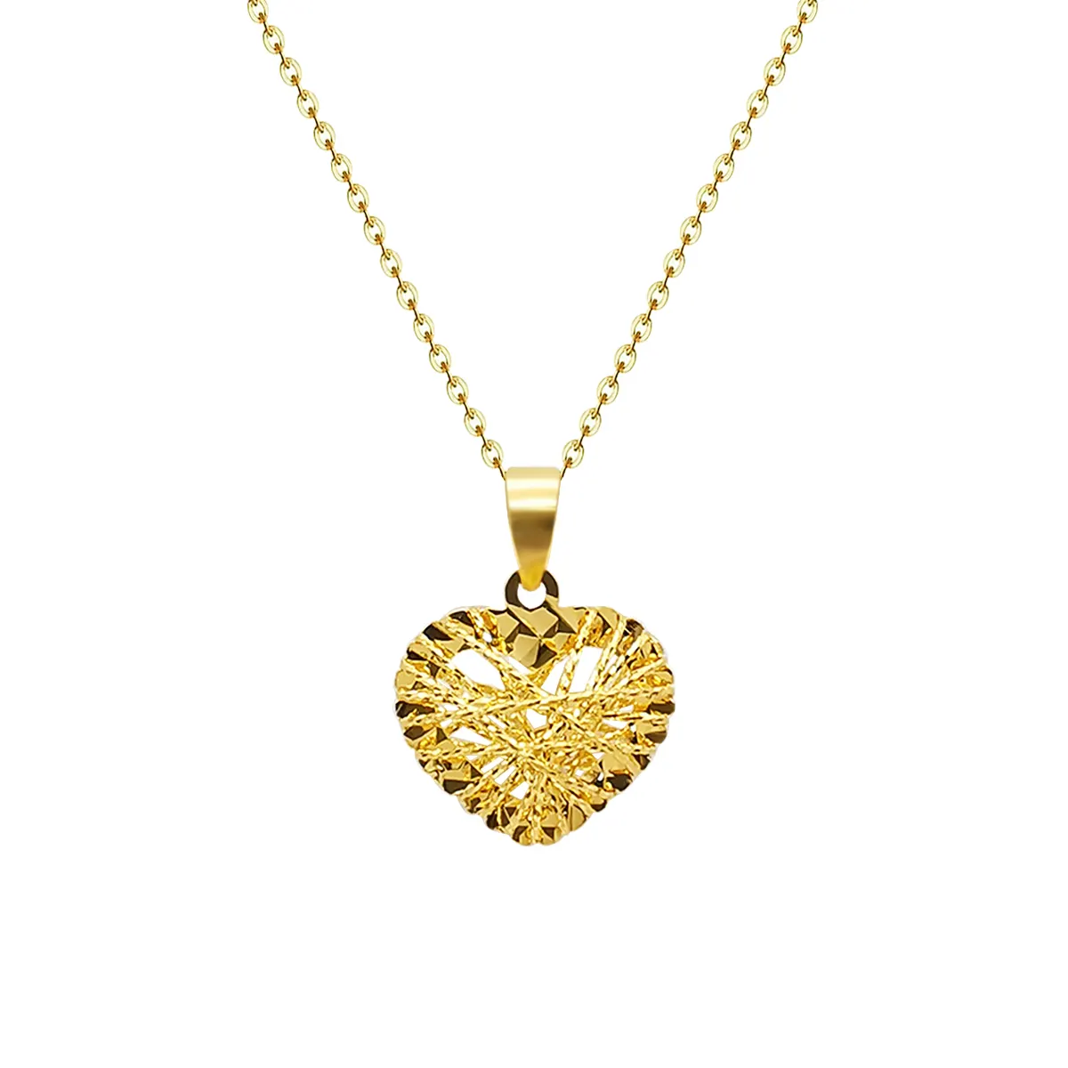 Collier en or véritable 18k, bijoux or jaune, pendentif en forme de cœur, chaînes en or