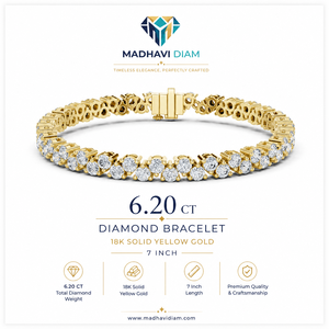 Yellow <b>Gold</b> Round Lab Grown Diamond Tennis Bracelet in 18K <b>Solid</b> 7 Inch 6.20CT Classic Collet Set Linear Link Bracelet for Women - Product Image 1
