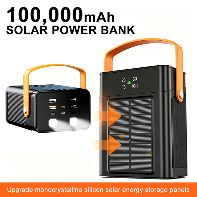 Portable Solar Power Bank 100000mah High Capacity Power Banks & Power Station Fast Charging Batterie Externe With Flashlight