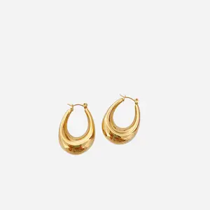 Boucles d'oreilles ovales en acier plaqué or 14K, longues, rondes et ovales, pour femmes