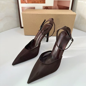 Sandales à talons aiguilles sexy pour femmes, élégantes escarpins slingback à bout pointu style célébrité avec maille - Product Image 3