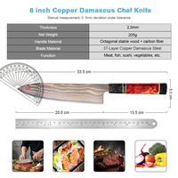 Couteau de chef professionnel de 8 pouces, couteau de cuisine en acier damas cuivré de haute qualité, Gyuto japonais pour la maison avec manche en bois stabilisé