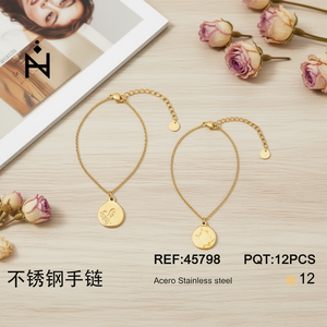 Bracciale con ciondoli in acciaio inossidabile placcato oro regolabile per donna, gioielli alla moda - Product Image 3