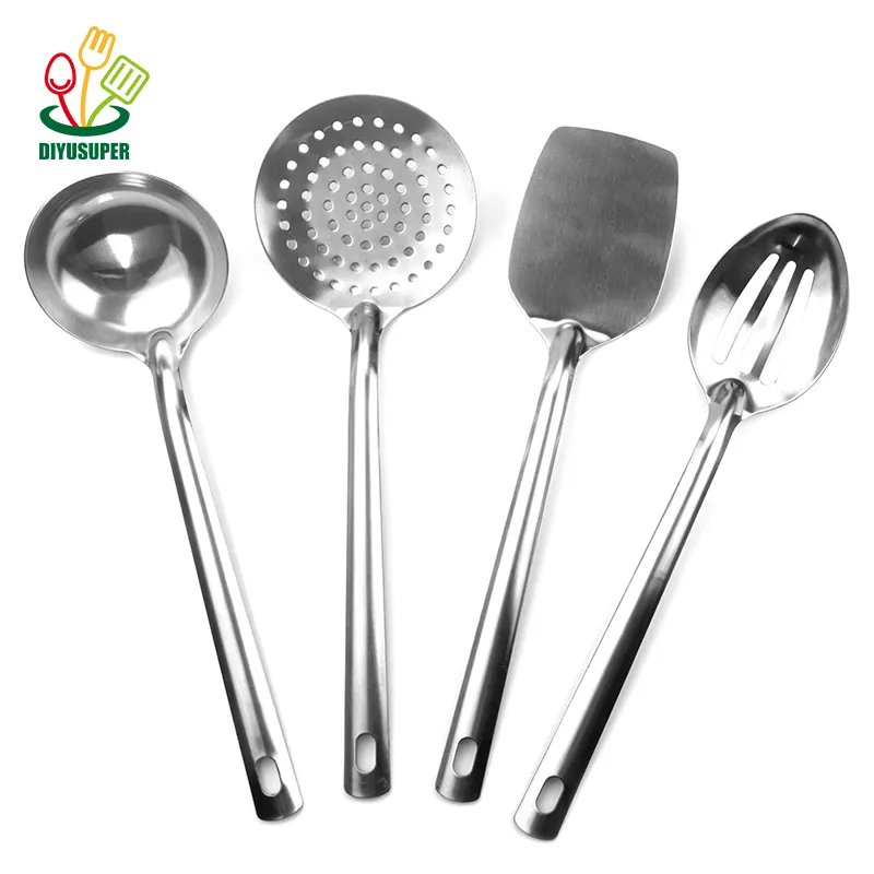 تستخدم على نطاق واسع 8 قطعة أدوات الطبخ تيرنر مقشدة شوكة مغرفة حساء الفولاذ المقاوم للصدأ أواني المطبخ مجموعة