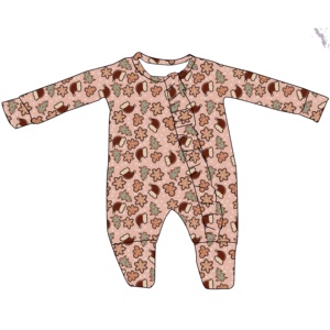 Combinaison personnalisée unisexe de Noël en polyester/coton tricoté 230g, confortable, avec pieds pliables, fermeture éclair et volants en dentelle pour bébé - Product Image 1