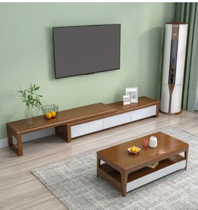 Ensemble meuble TV et table basse en <span class=keywords><strong>bois</strong></span> massif, style nordique moderne, <span class=keywords><strong>pour</strong></span> salon - Product Image 2