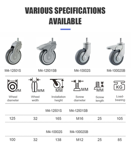 Geräuschlose Medical <span class=keywords><strong>Caster</strong></span> 3 4 5 Zoll Krankenhaus Rollen rad Lenkrad mit Schraube und Schloss - Product Image 3