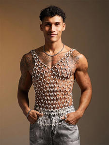 Gilet da uomo fatto a mano in maglia metallica, gioiello per il corpo, senza maniche, <span class=keywords><strong>con</strong></span> <span class=keywords><strong>perline</strong></span>, per Rave, Club, Feste, Stile Rete di Perle - Product Image 6