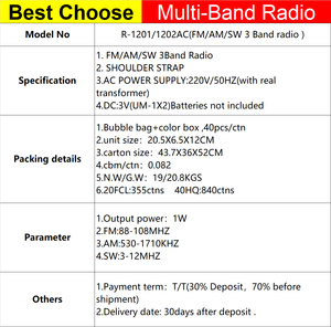 Radio Portátil de 3 Bandas Fm Am Sw SG-1201AC de Fabricación a Precio de Fábrica 2025 con Toma de Auriculares de Alta Calidad y Transformador - Product Image 6