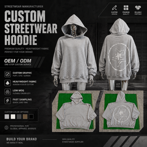 Sweat à capuche gris chiné personnalisé avec logo, pour hommes et femmes, coupe oversize, en molleton de coton épais, style streetwear, OEM, faible MOQ, motif étoile - Product Image 1