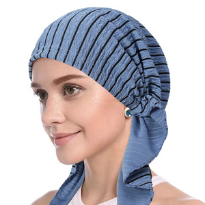 Chapeau de <span class=keywords><strong>chimio</strong></span> HZM-24208 élégant à rayures de couleur unie Turban <span class=keywords><strong>Bonnet</strong></span> Tails - Product Image 5