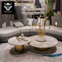 Ensemble de table basse en marbre de luxe avec base en acier inoxydable, design moderne et antique, couleur et taille personnalisables, meubles de salon 3 pièces