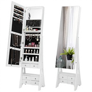 Organisateur de bijoux moderne, miroir sur pied pour coiffeuse, miroir mural rotatif à 360° en bois blanc pleine longueur - Product Image 4