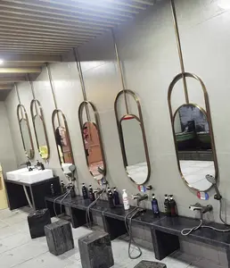 Modern hotel b & B bathroom stainless steel hanging mirror bedroom hollow vanity mirror toilet simple oval mirror