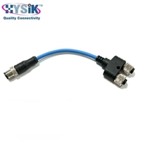 Kabel Y-Branch Overmolded Biru M12 A-coding Female ke Dual Male 2 Pin 1.5M PUR IP67 untuk Industri