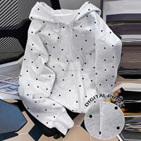 Sweat-shirt à capuche zippé surdimensionné personnalisé pour femme, motif pois, en polaire gris, imprimé graphique, veste décontractée OEM, grandes tailles