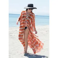 Vestido moda verão de 2022, robe estampado para férias, praia, sexy, roupa de praia, chiffon, roupa de praia, cobertura