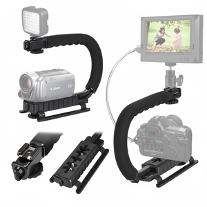 Professional Video Handle <b>Grip</b> with Cold <b>Shoe</b> Mount Aluminum Alloy Quick Release <b>for</b> Camera Shooting Support - Product Image 1