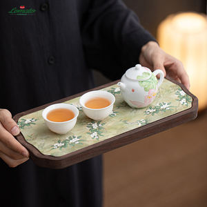 Plateau de service pour tasse à thé en bois et gaze de nuage, style chinoiserie, élégant, écologique, pour la maison, service à thé, infusion à sec - Product Image 1