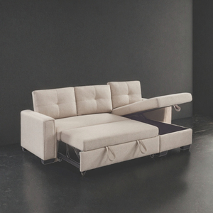 Sofá Cama Modular Moderno en Forma de L, Tapizado en Terciopelo Beige, Plegable, para Interiores, Muebles de Sala de Estar con Espacio de Almacenamiento - Product Image 2