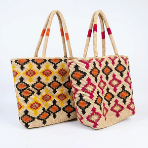 Sac fourre-tout décontracté pour femme en raphia, motif géométrique fait main, style bohème, ouverture supérieure, deux poignées, usage quotidien, capacité 3L+ - Product Image 5