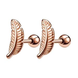 Feather <b>Titanium</b> Steel Ear <b>Stud</b> Earrings In Black Silver Rose Gold Yellow For Cartilage Piercing Jewelry Gift - Product Image 2