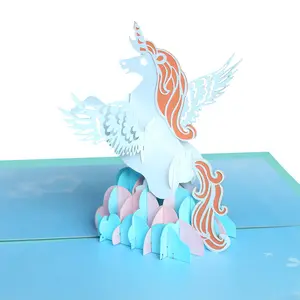 ברכה סגול unicorn סגול peggasus 3D נייר גילוף כרטיס אגדה