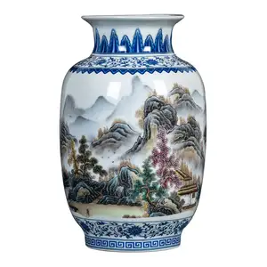 优质低价仿古手工制作中国山水画陶瓷花瓶景德镇