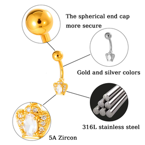 Bijoux de corps en acier inoxydable HENGSEN, papillon, hypoallergénique, zircon, anneau de <span class=keywords><strong>nombril</strong></span>, mignon, vente en gros, <span class=keywords><strong>piercing</strong></span> corporel pour femmes - Product Image 2