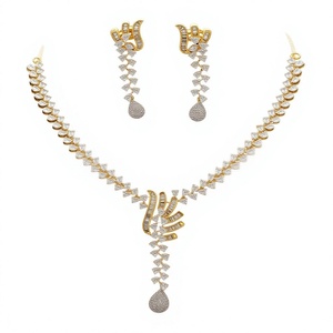 Elegant Brass Gold Plated <b>Crystal</b> Necklace Earring <b>Set</b> Pear Cut Rhinestones for Women Engagement Party Wedding Classic Style - Product Image 2