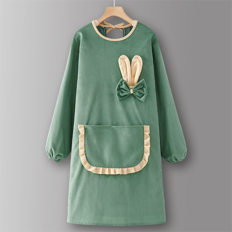 GreenLZ807Corduroy long sleeve rabbit ears pocket lace