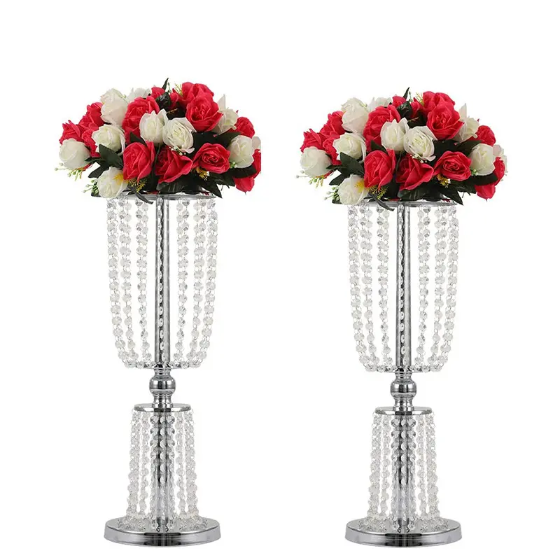 HYC-CP01 Crystal bread curtain wedding decoration modern gold flower stand centerpiece