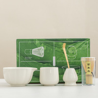 Ensemble d'ustensiles à matcha en gros, outils à thé japonais en émail noir, comprenant un chasen, un chawan, un filtre à thé, une tasse, un coffret cadeau commercial