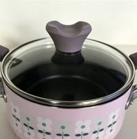Casserole en aluminium moulé sous pression à imprimé floral rose clair, avec double poignée, revêtement antiadhésif et couvercle en verre, compatible induction