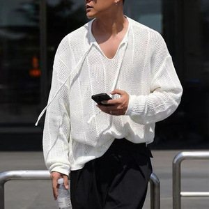 Abbigliamento uomo autunno elastico traforato Micro-<span class=keywords><strong>trasparente</strong></span> maglione manica lunga da uomo - Product Image 3