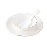 Service de vaisselle en porcelaine de luxe de qualité commerciale avec bordure dorée, 4/8 pièces, ensemble en céramique Horeca pour hôtel, restaurant et compatible lave-vaisselle