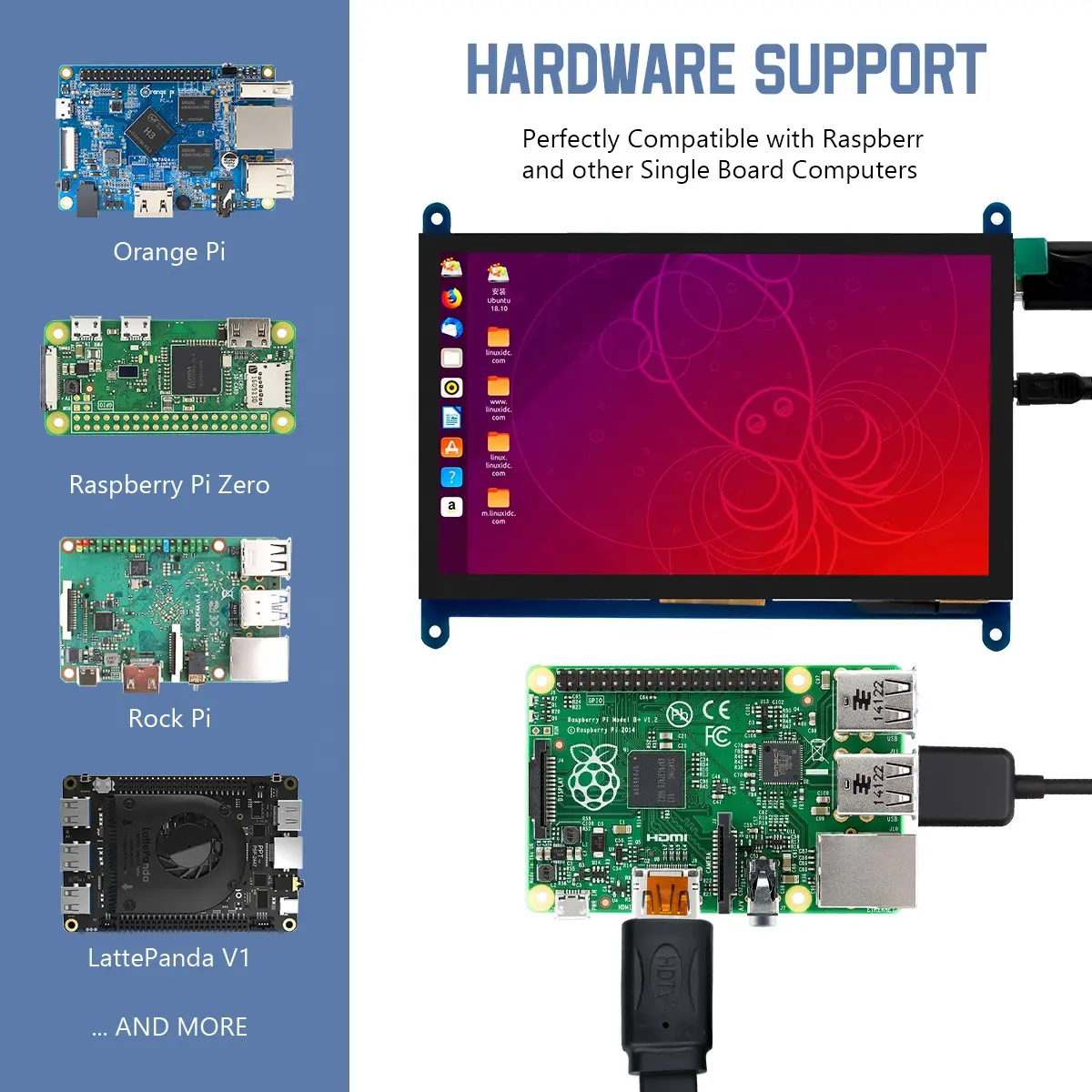 Panneau d'affichage à écran tactile LCD IPS de 7 pouces 1024*600 moniteur HDM à écran capacitif pour BB noir, Windows 10 8 7,Raspberry Pi 4