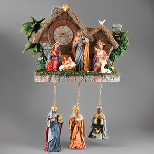 Produits en stock 24cmH Statue de la Sainte Famille Statues en résine religieuse catholique avec horloge à <span class=keywords><strong>coucou</strong></span> Modè<span class=keywords><strong>le</strong></span> de la Sainte Famille - Product Image 1
