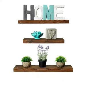 Rustic Farmhouse 3 Tier <strong>Floating</strong> Wood <strong>Shelf</strong> - <strong>Floating</strong> Wall <strong>Shelves</strong> (Set of 3), Hardware and Fasteners Included (<strong>Walnut</strong>, 3 Tier) - Product Image 1