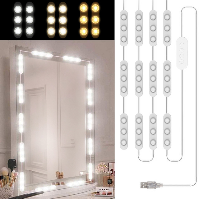 USB Dimmable Style Vanity Lights 3CCT LED Makeup Mirror Bulb with Dimmer Self-Adhesive Cross Border Makeup Mirror