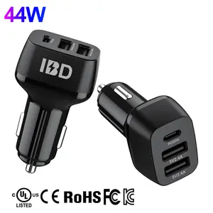 IBD travel mobile cell phone 3 way ports qc 3.0 2 usb port usb c type c pd car charger 20w pd 44W 30W fast charging adapter