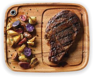 Piatti di bistecca con canale di succo di legno tavola di bistecca Set di tagliere di Acacia per servire a casa mangiare carne - Product Image 1