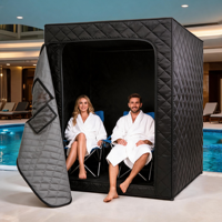 Tente de sauna à vapeur électrique portable moderne pour deux personnes avec générateur de vapeur et chaises pliantes pour la maison, l'hôtel, la piscine, le spa