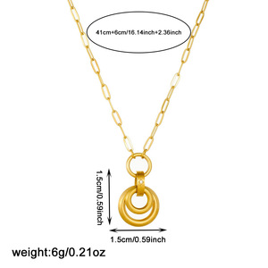 European American Style Gold Plated Circle Pendant Stainless Steel Chain Necklace Geometric Design Daily Wear Gift Jewelry - Product Image 4