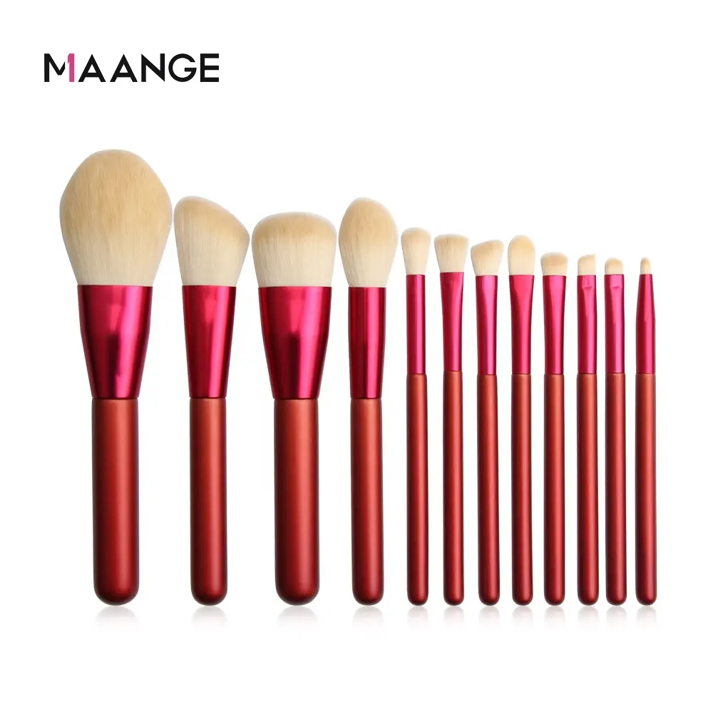 Maange nhãn hiệu riêng tạo nên bàn chải mỹ phẩm 12 Màu đỏ gỗ xử lý Nylon tóc chuyên nghiệp tùy chỉnh trang điểm bàn chải thiết lập