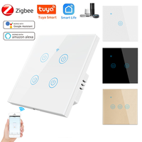 Interrupteur Mural Tactile Connecté ZigBee Smart Life à Panneau en Verre Trempé UK&EU Compatible Alexa Google Home, avec Fil Neutre, 1/2/3/4 Gang